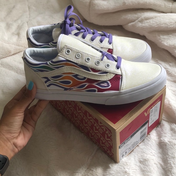 vans old skool sparkle flame rainbow skate shoes